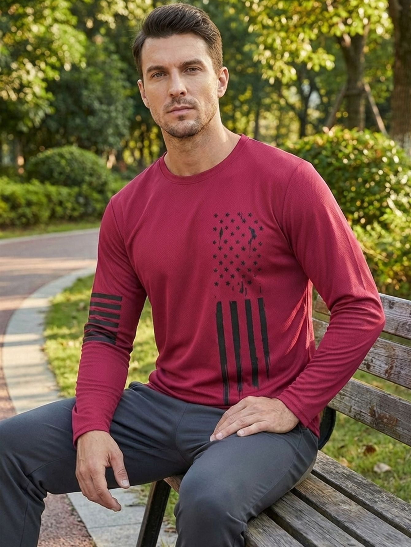 Mens Outdoor Casual Sporty Crew-neck Long-sleeve
