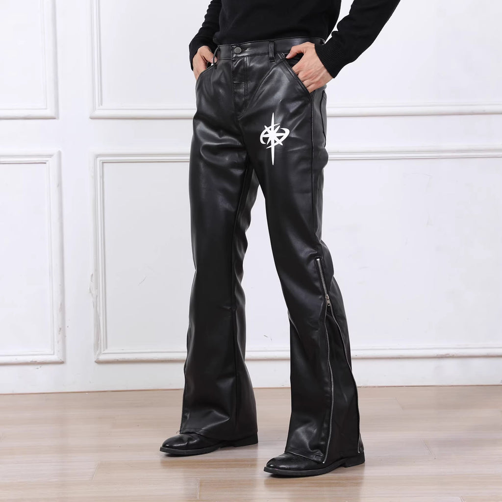 Men's Loose Casual Faux Leather Wide-Leg Pants