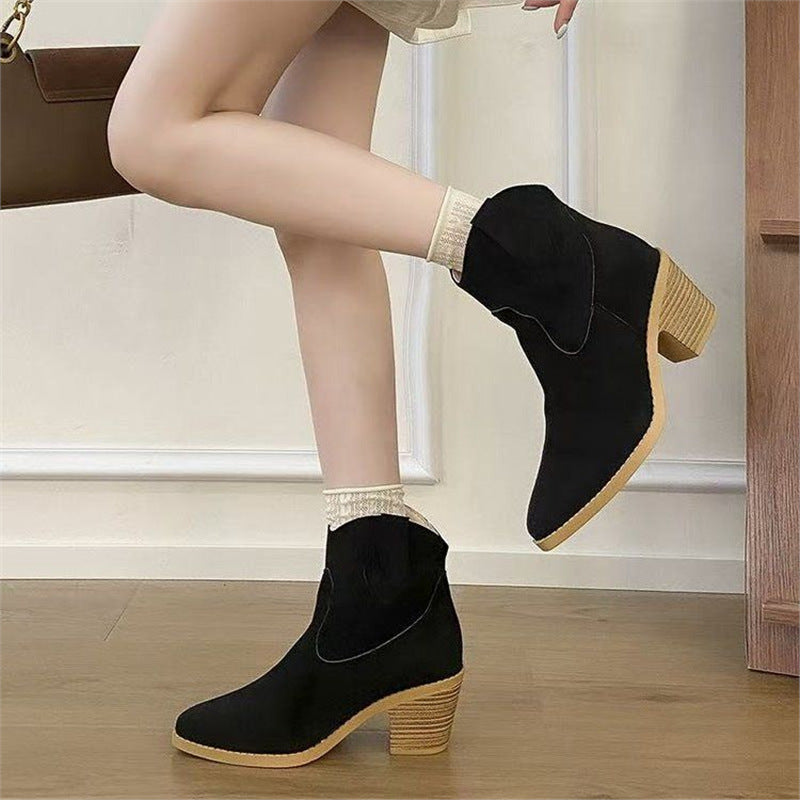 Women’s Retro Sock Cuff Booties – Stylish Ankle Boots with Stretch Cuff