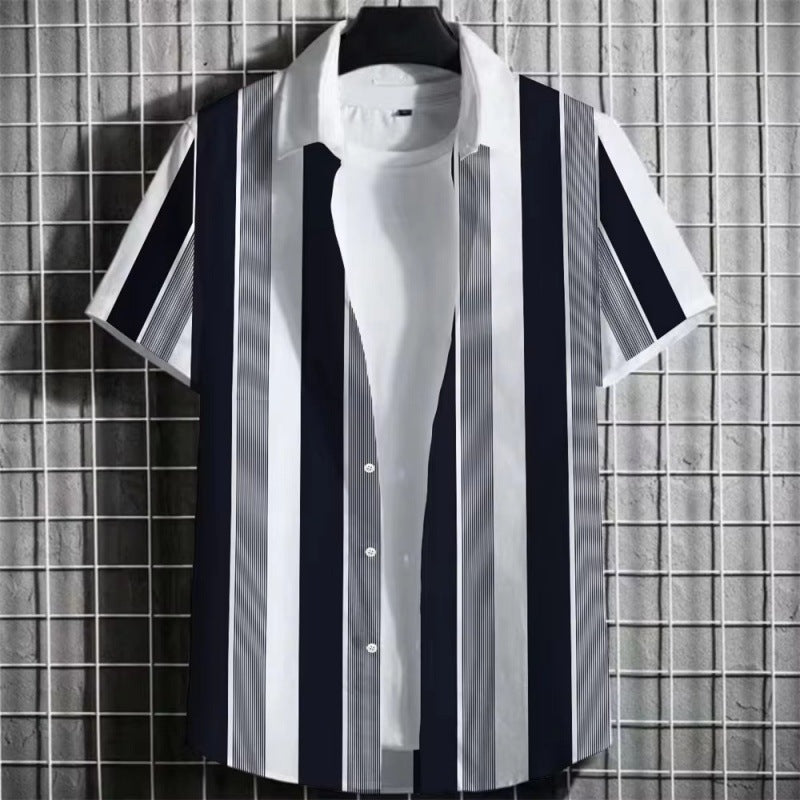 Color Simple Striped Men's 3D Printing Short Sleeve