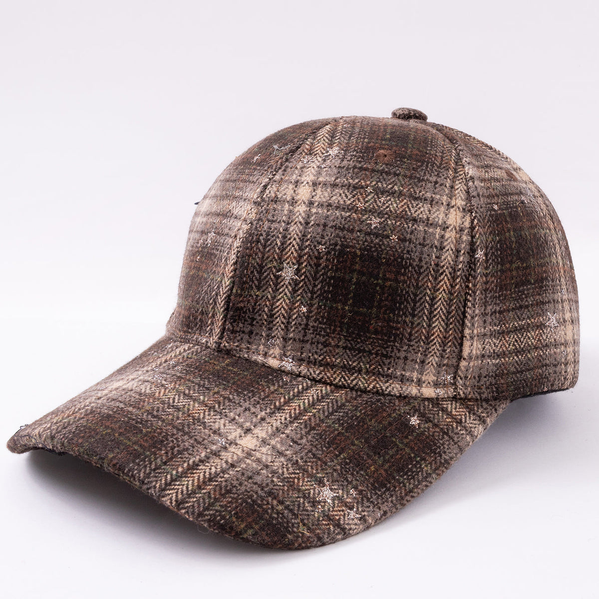 Wool Check Pattern Silver Glitter Star Embossed Baseball Cap, Retro And Fashionable, Soft Beanie Hat, Suitable For Outdoor Outings And Casual Wear