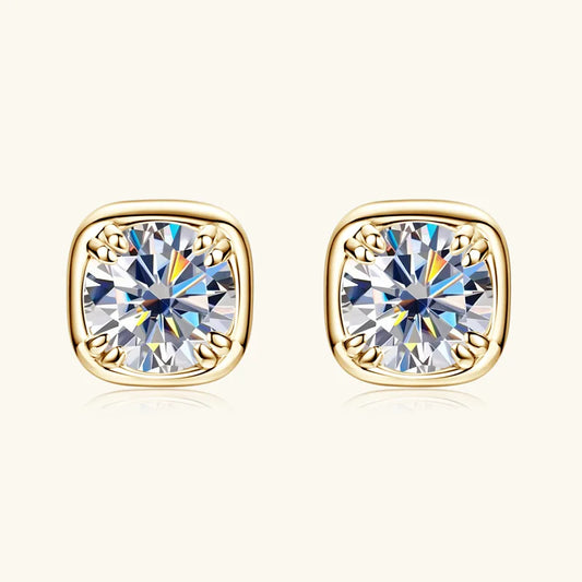 6.5mm 1ct Round Moissanite Stud Earrings 925 Sterling Silver Square Setting