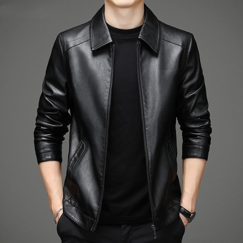 Thin Fleece-lined Soft Leather Jacket For Dad