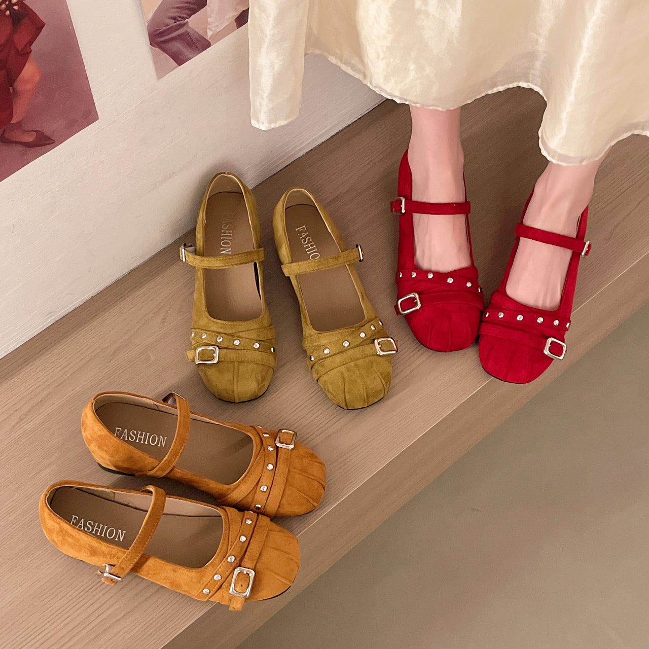 Women Vintage Mary Janes, 2026 Summer New, Inner Wedge Square Toe Ballet Flats, Versatile Flat Slip-On Shoes