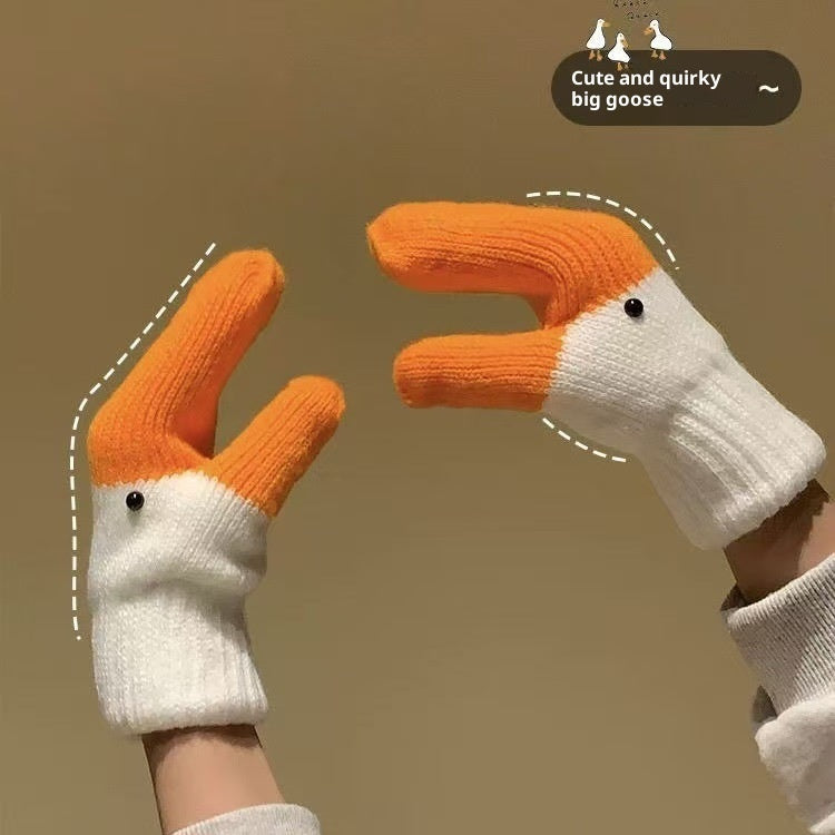 Handmade Funny Swan Knitted Knitting Wool Gloves