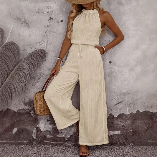 Women's Draped Neck Sleeveless Vest & Casual Pants Two-Piece Set