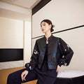 New Chinese Style Stitching Leather Coat Women's Retro Women's