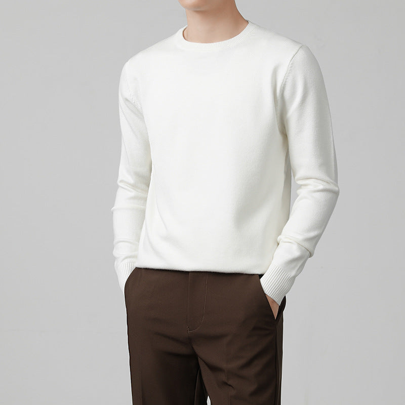 Mens Thickened White Knit Bottoming Sweater
