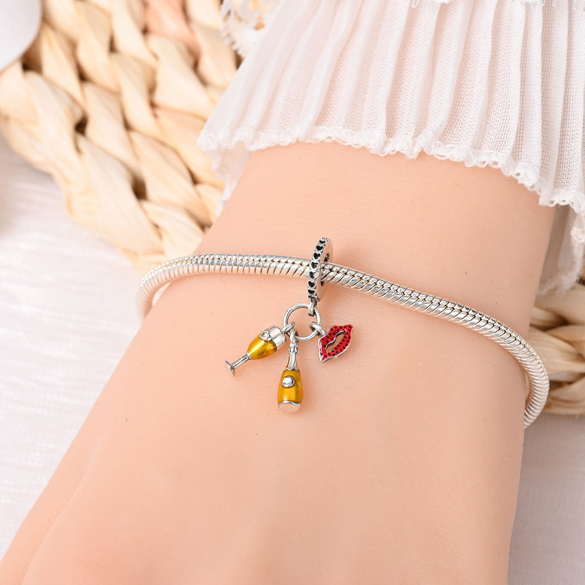 Festive-themed Beer Glass And Wine Glass Pendant Bead Bracelet Accessories
