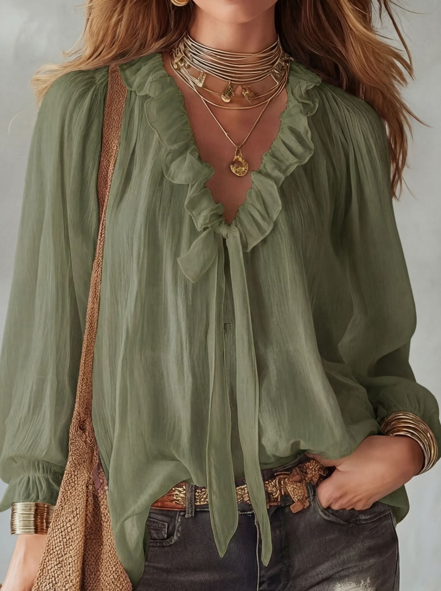 Ladies' Fashion V-neck Loose Shirt Top