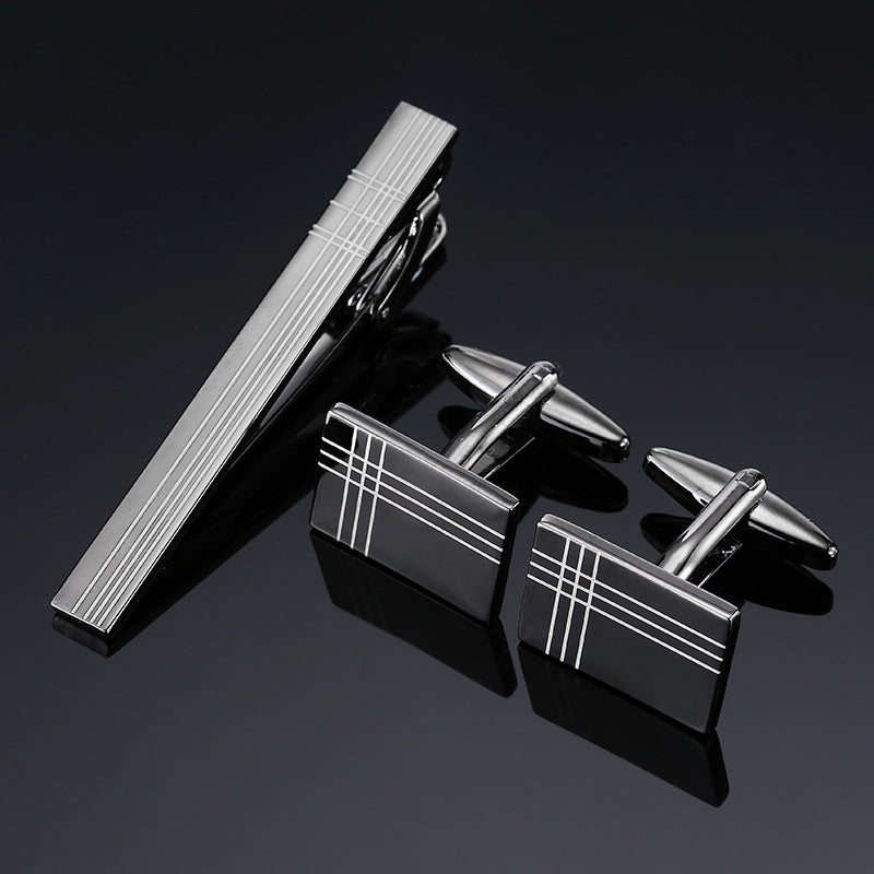 Gold Silver Black Cross Square Brushed Tie Clip