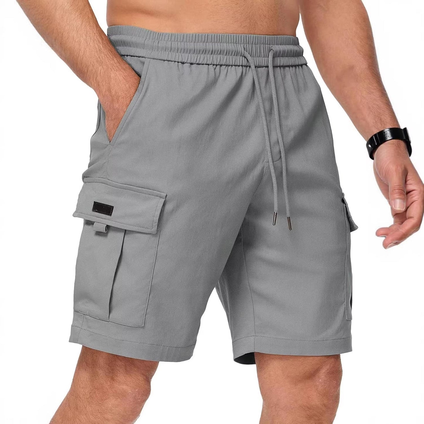 Men Elastic Waist Drawstring Cargo Shorts Multi Pocket Casual Utility Shorts Loose Fit Outdoor Work Shorts For Summer