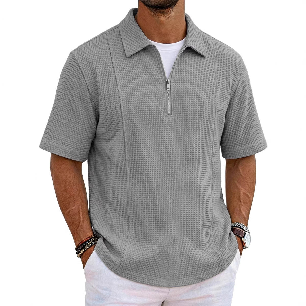 Sports-style Boat-neck Half-zip Polo Shirt