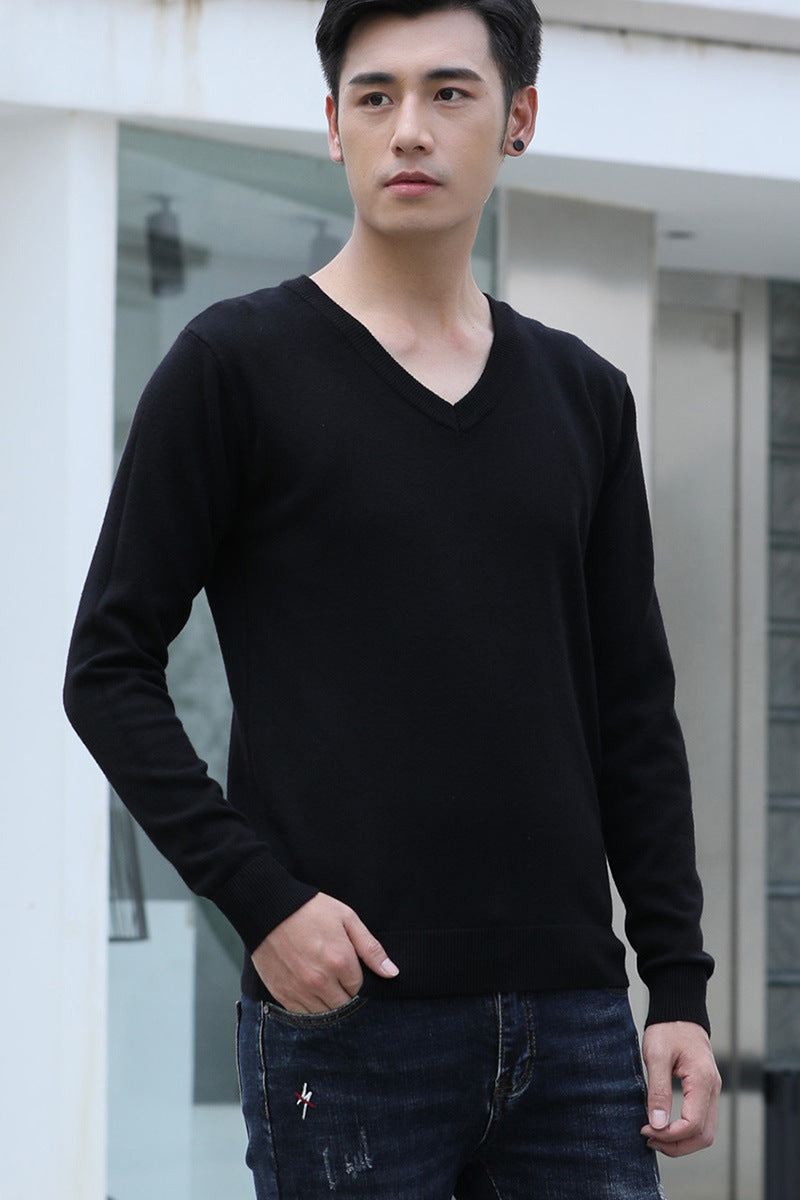 Mens Loose-Fit V-Neck Sweater Thick And Warm Knitted Top