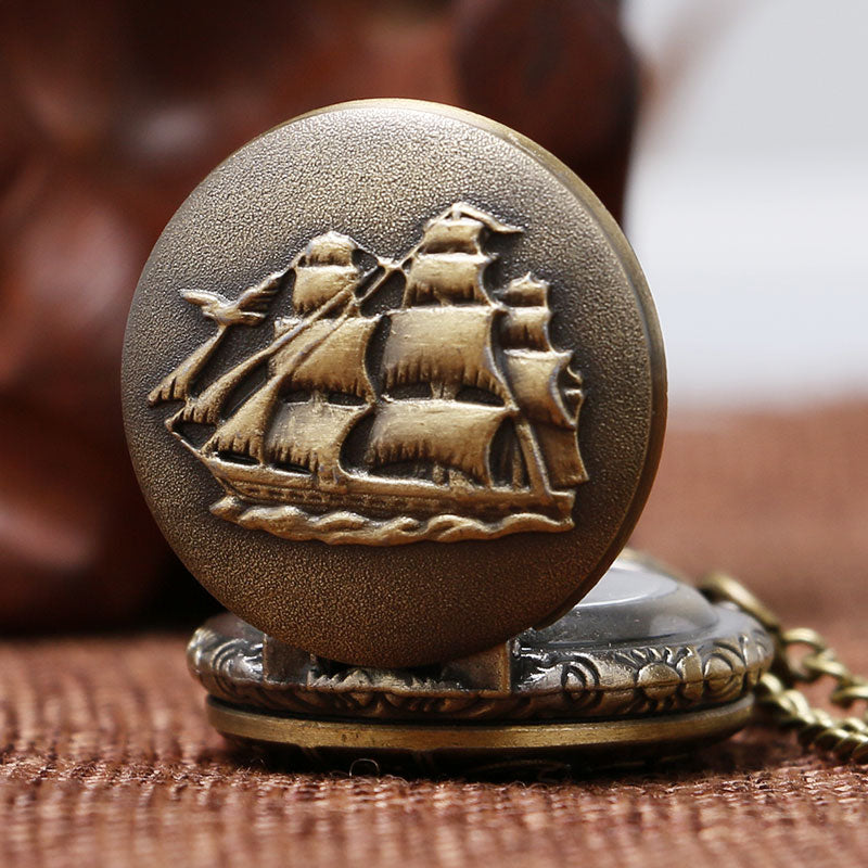 Sailboat quartz pocket watch