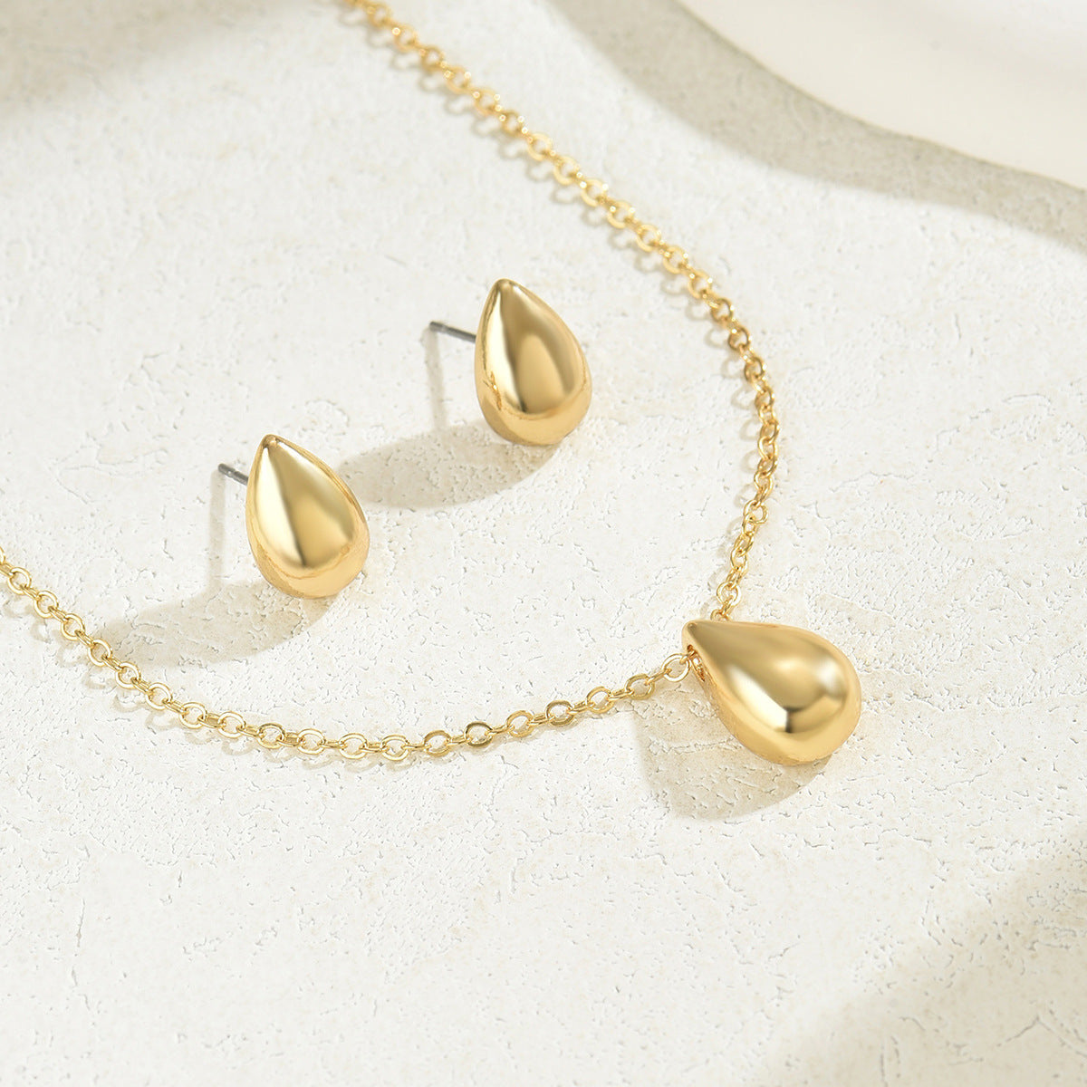 Sweet Fresh Style Women Jewelry Set, Niche Geometric Water Drop Design Matching Clavicle Necklace & Earrings, Versatile Daily Neck Ear Ornaments