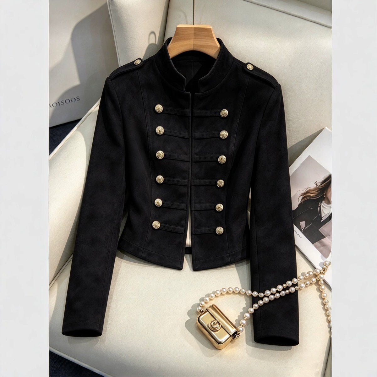 Women's Short Napoleon-Collar Slim-Fit Jacket