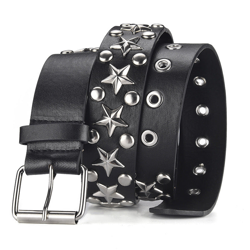 Five-pointed Star Rivet Wide Versatile Pin Buckle Punk-style Pants Belt