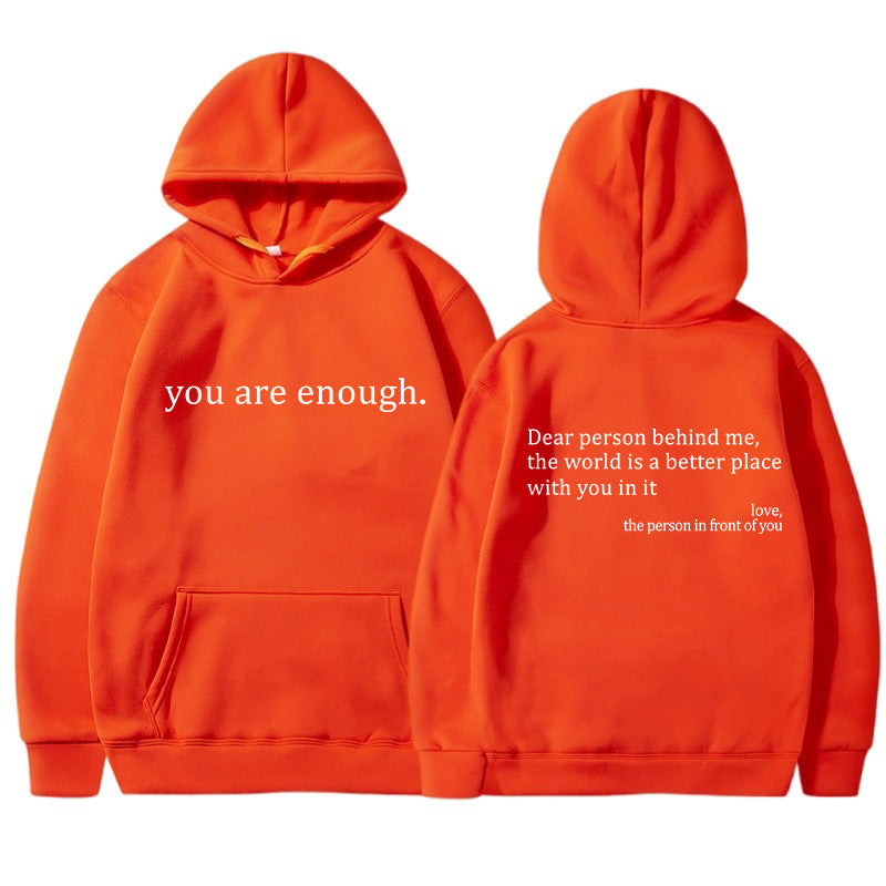 Womens Letter-Print Pocket Drawstring Hoodie With Fleece Lining