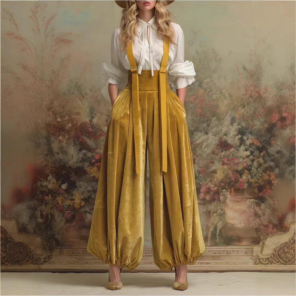 Stylish  Relaxed-fit Velvet Workwear Jumpsuit