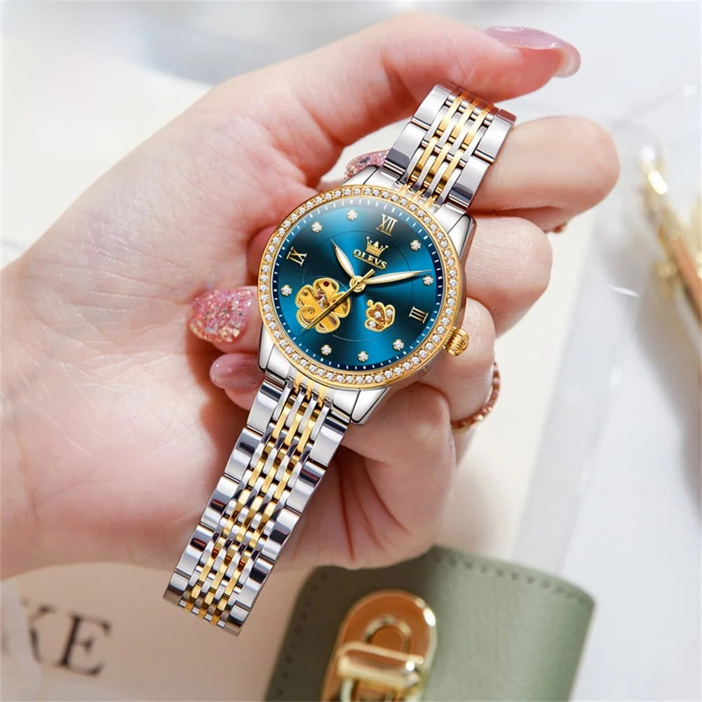 Montre squelette automatique pour femme avec bracelet jubilé