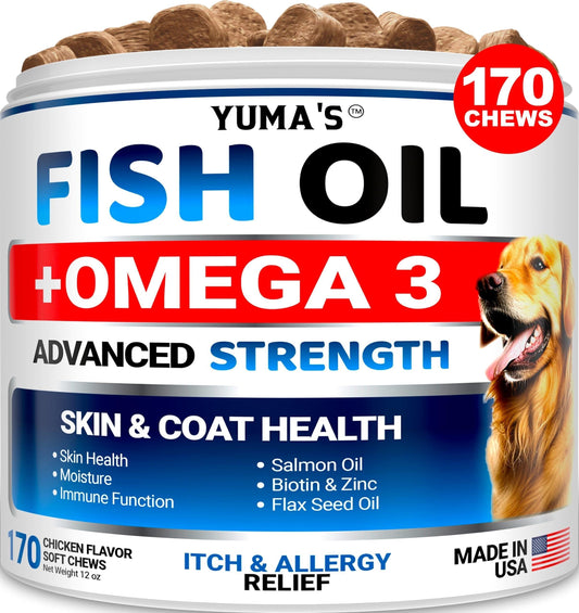 Omega-3 Fish Oil for Dogs 170 Chews Skin & Coat Supplement