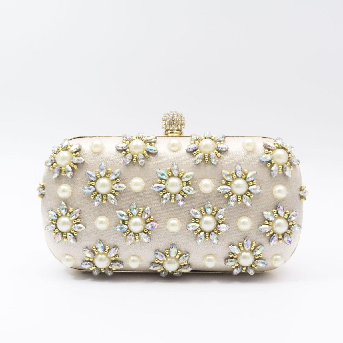 Pearl-Color Diamond Flower Evening Bag For Formal Wear