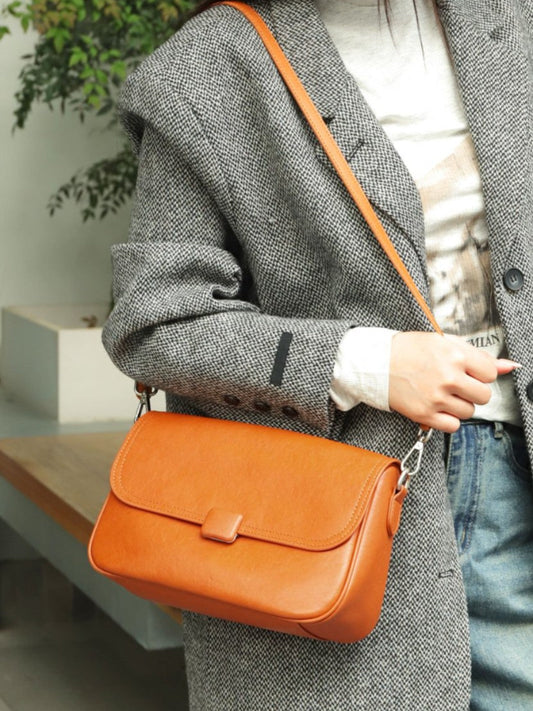 Real Leather Women's Bag Cross-border New Single Shoulder Crossbody Bag, Top Layer Cowhide, College Style Mailman Bag, Commuting Cambridge Bag
