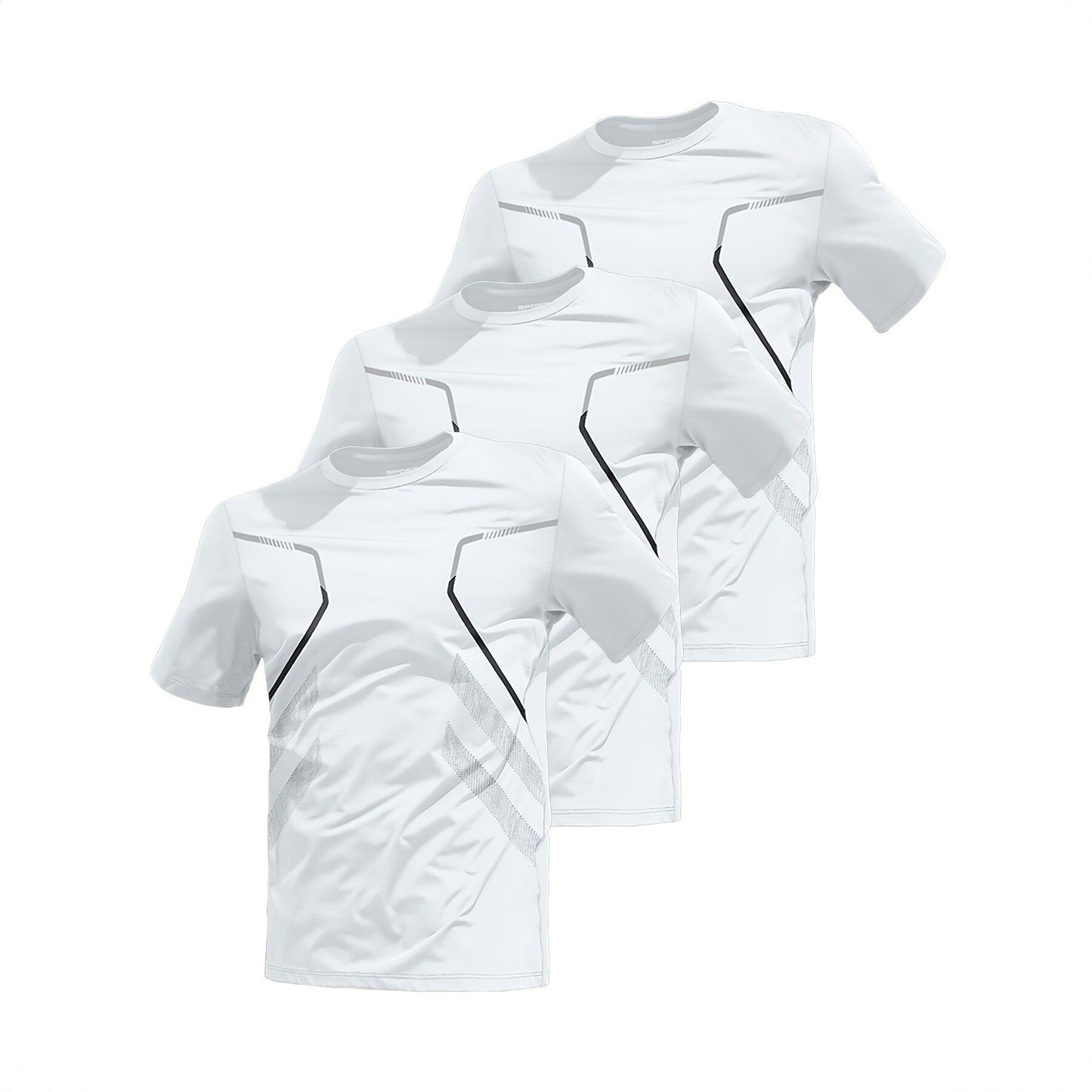 Mens Three-Piece Ice-Silk Quick-Drying Sports Short-Sleeve Top Set