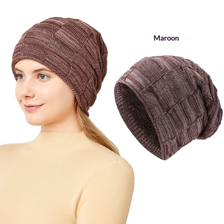 Mens Winter Knitted Hat Couples Style Warm Fleece-Lined Ear-Protecting Wool Cap