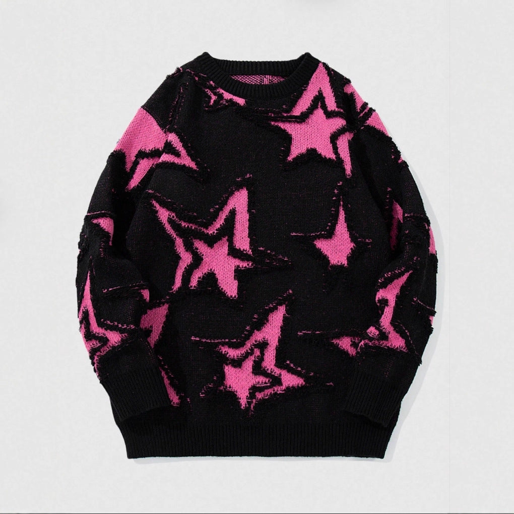 American-style Vintage Star Jacquard Sweater