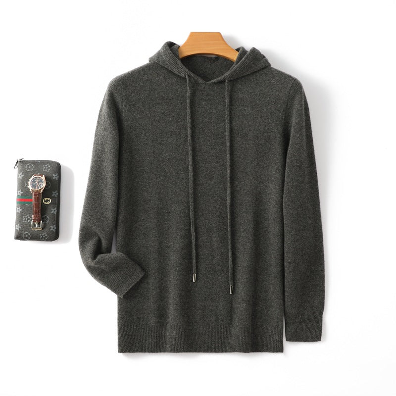 Hooded Solid-color Knitted Hoodie Sweater
