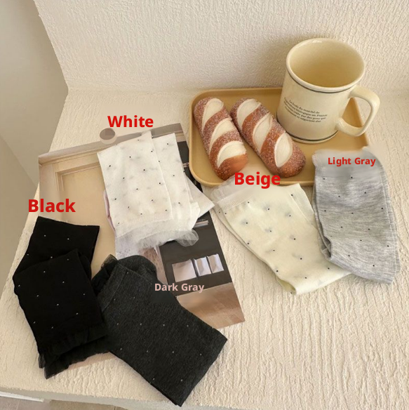 Socks-Ultra-transparent mesh medium tube-White-1 pair