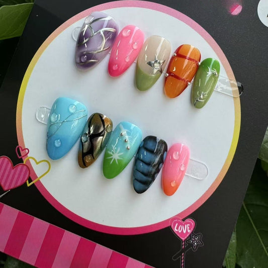 [Almond] Handcrafted Wear Short Almond Dark Fairy Tale HandmadePress on Nails