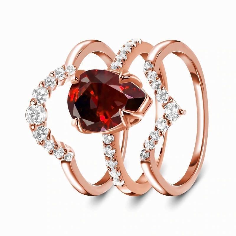 European And American-style Rose Gold Ring With Imitation Garnet