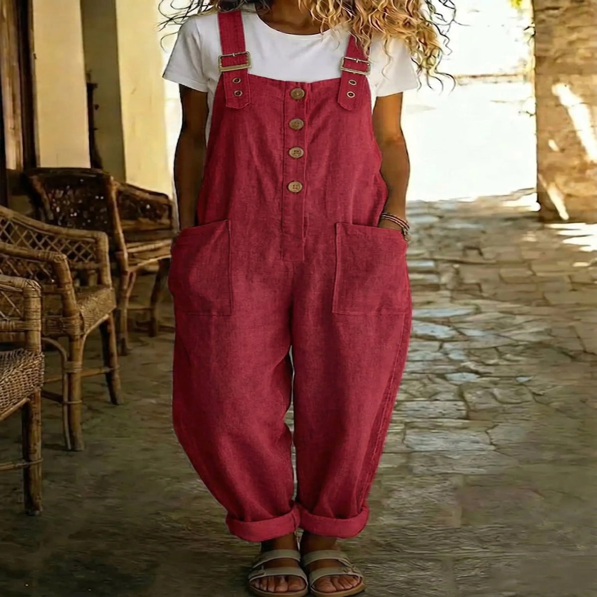 Women's Vintage High-Waist Straight-Leg Overalls – Sleeveless Suspender Jumpsuit