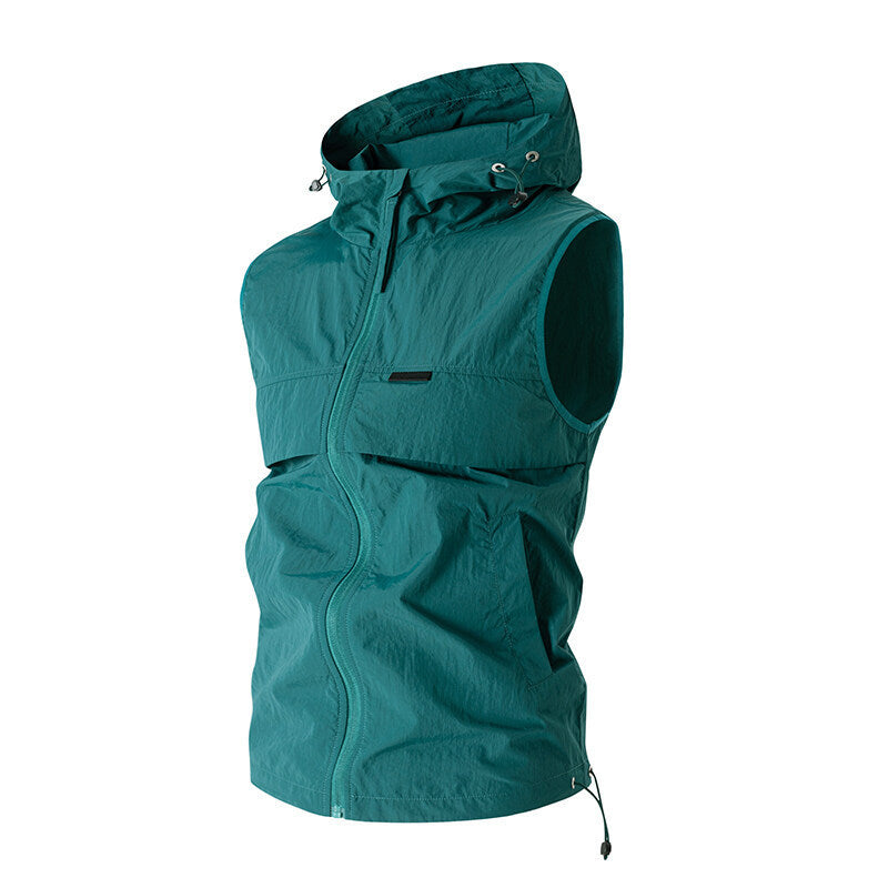 New Mens Sun-protective Jacket Hooded Sleeveless Vest