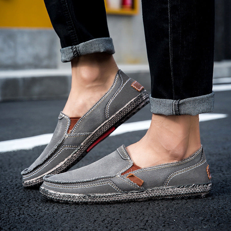 Mens Casual Canvas Loafer Shoes Fashionable Washed Denim