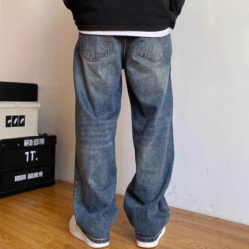 American-style Casual High-end Heavyweight Washed Vintage Jeans For Spring And Autumn