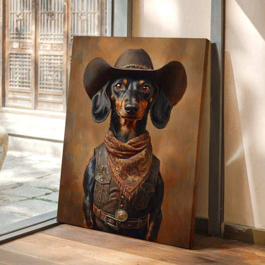 Teckel cowboy en cuir et dentelle