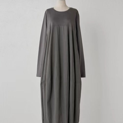 Women's Round-Neck Long-Sleeve Patchwork Maxi Dress