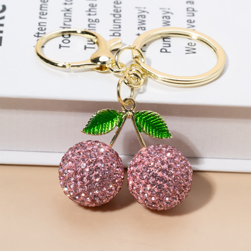 Creative And Cute Diamond-studded Little Cherry Keychain