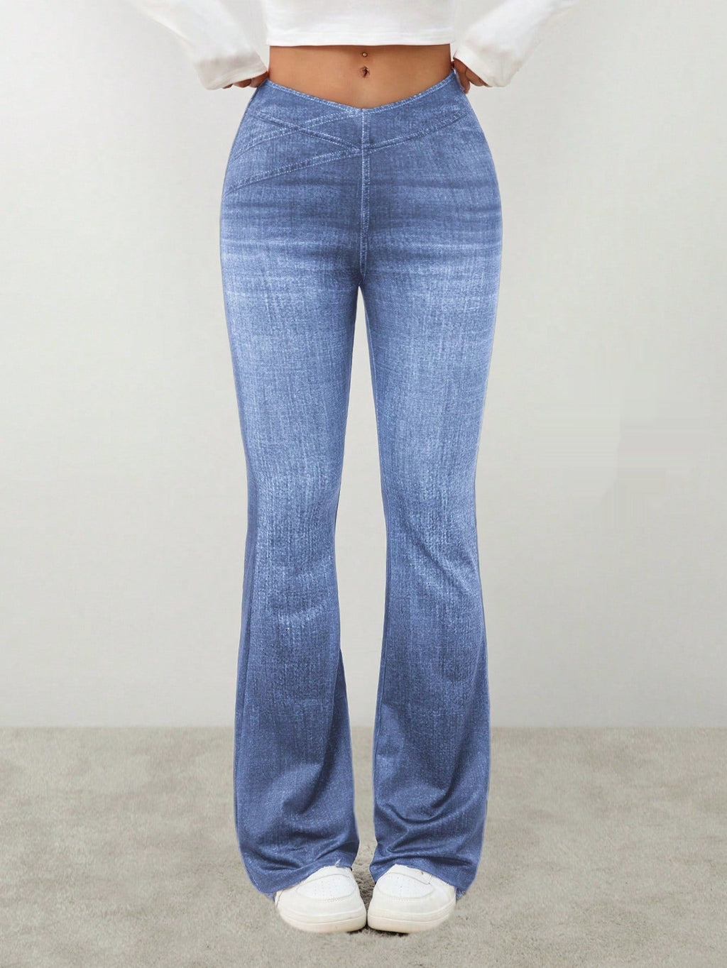 Denim High-rise Slim-fit Slightly Flared Pants That Create A Slimming Look