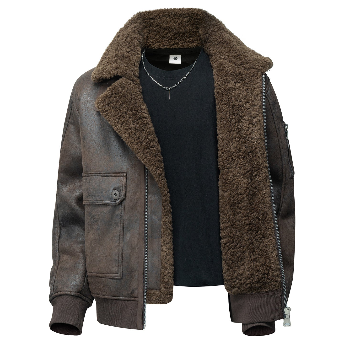Mens Plus-Size Lapel Fleece-Lined Thickened Casual Jacket