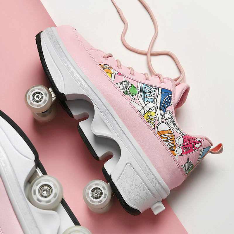 Shoes Transformative Shoes Four-wheel Dual-use Skates Double-row Heelys Roller Skating The Skating Shoes