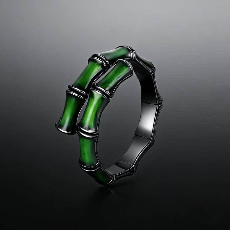 Open Adjustable Green Bamboo Rings, Enamel Drip Oil Unique Design Women Statement Band Rings