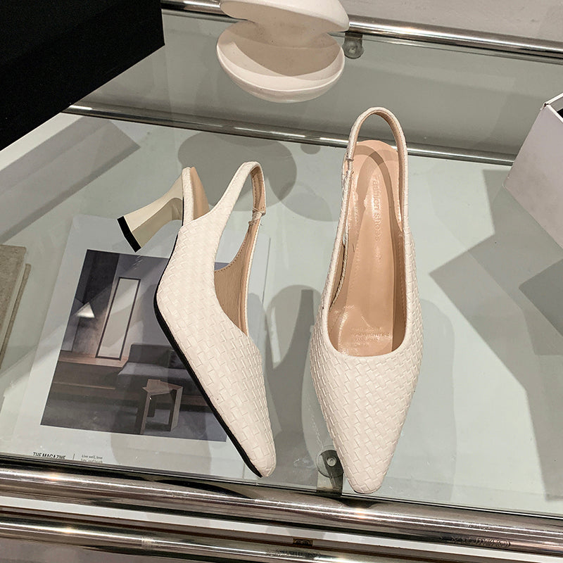Women Woven Block Heel Mary Janes, 2026 New Summer Elegant Fashion Commuter High Heel Sandals, Versatile Daily Single Shoes