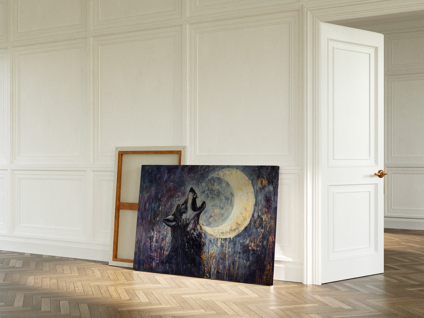 Loup solitaire hurlant sous la lune