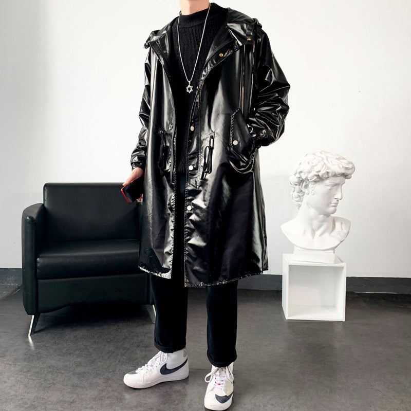 Mens Long Trench Coat Youth Mid-length Style