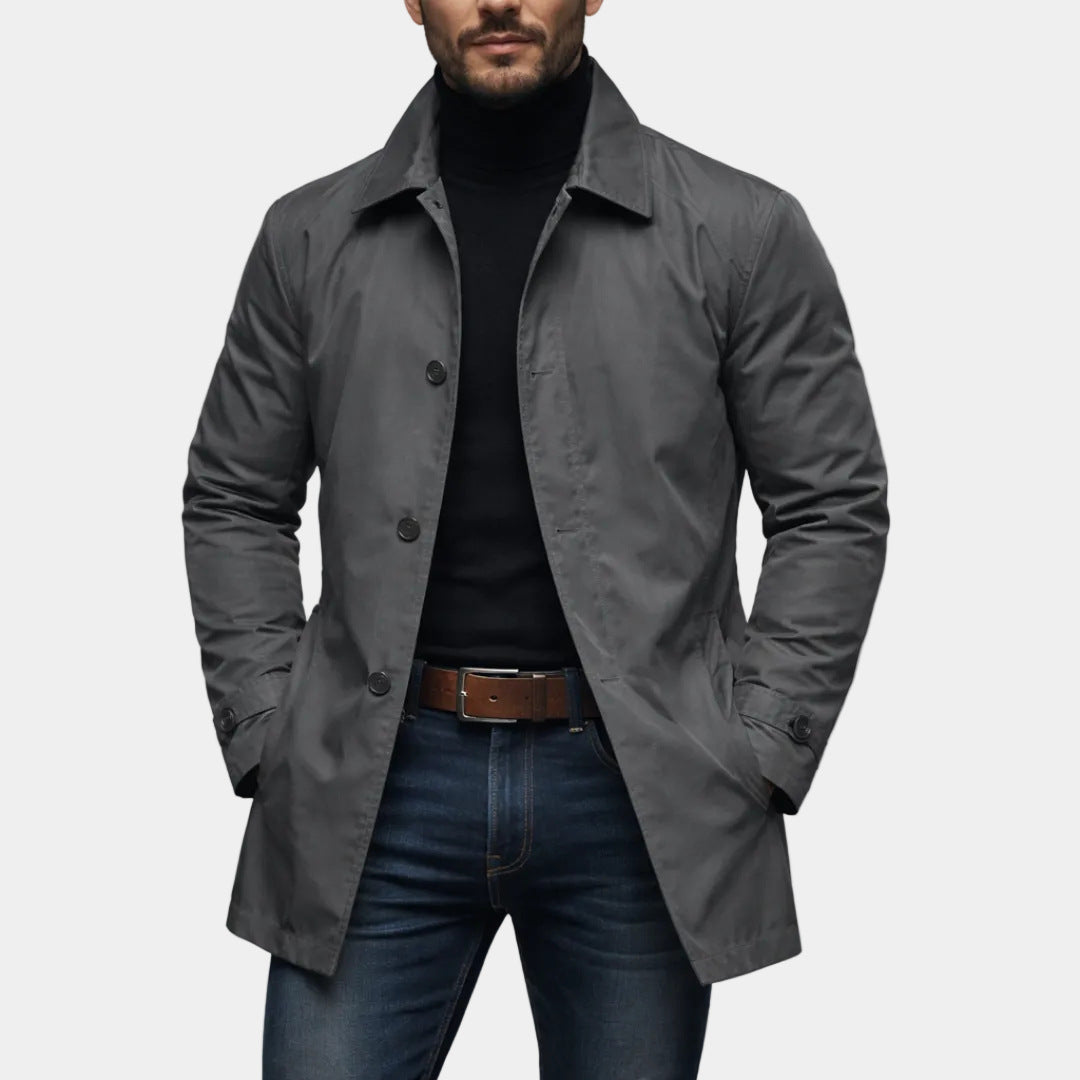Mens Retro Waterproof Long-Sleeve Cardigan Trench Coat